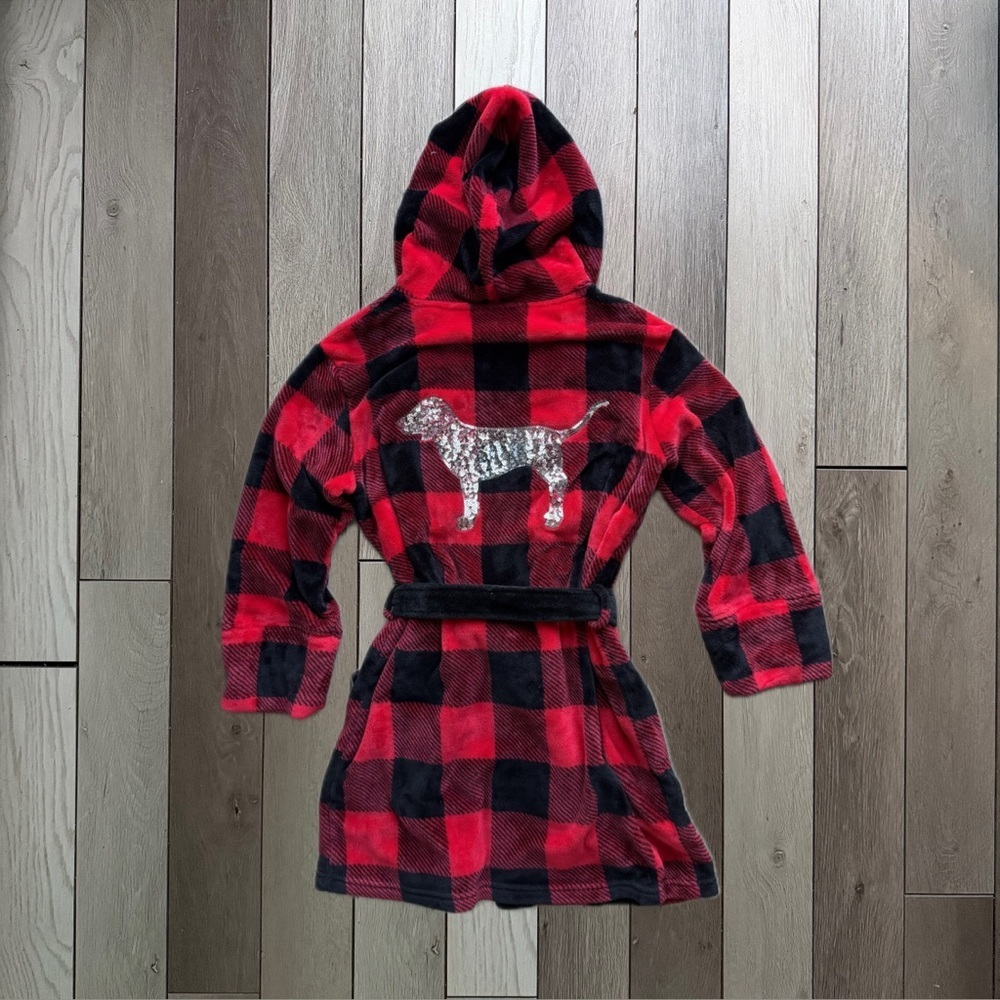 Pink VS Red and Black Plaid Hooded Robe